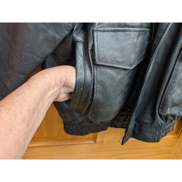 Cougar Leather Men's XL Coat Pockets Black Bomber Biker Jacket - Picture 3 of 11